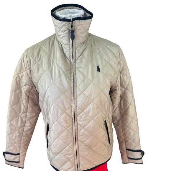 Ralph Lauren sport SZSM Quilted Barn Jacket Tan Polo Player Logo Full Zip Collar - Picture 5 of 16